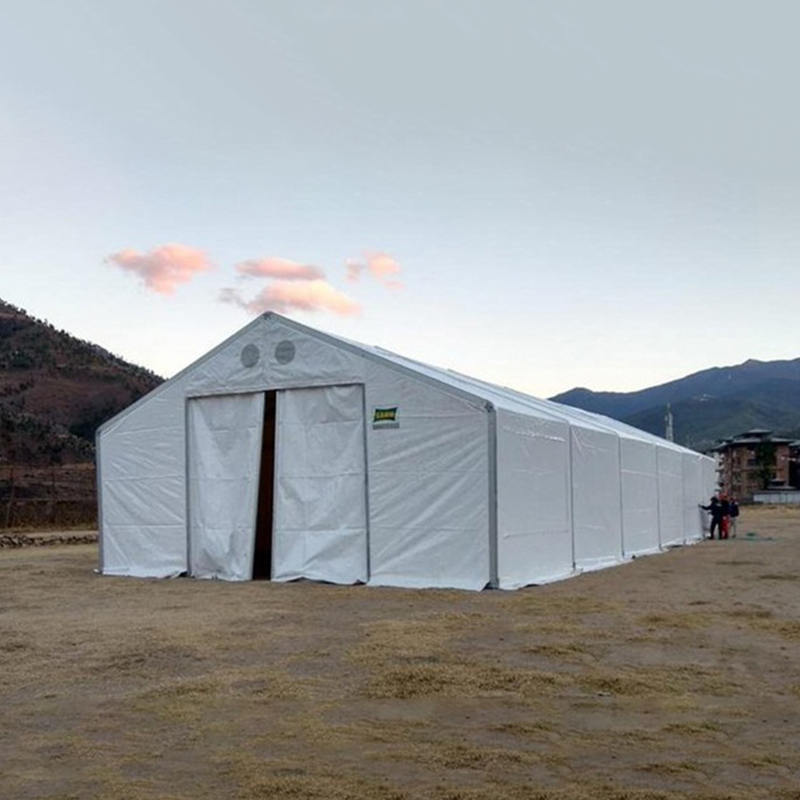 難燃・UV耐性 IFRC・ICRC・WFP・IOM準拠 10×24m 大型物資保管テント（MSU）