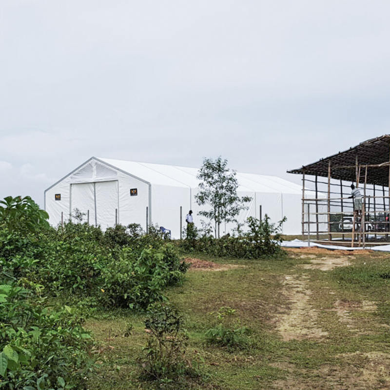 難燃・UV耐性 IFRC・ICRC・WFP・IOM準拠 10×24m 大型物資保管テント（MSU）
