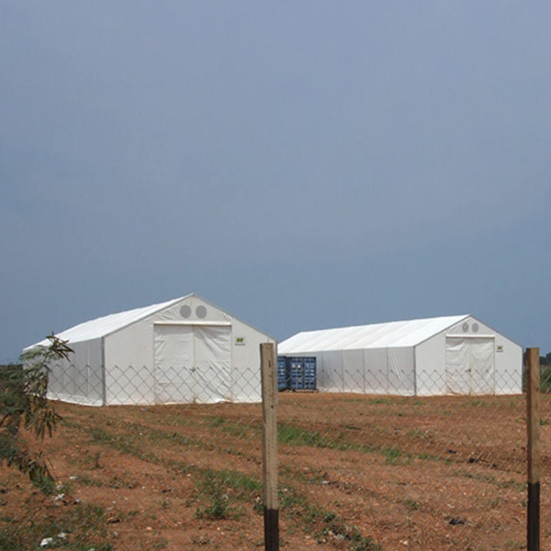 難燃・UV耐性 IFRC・ICRC・WFP・IOM準拠 10×24m 大型物資保管テント（MSU）