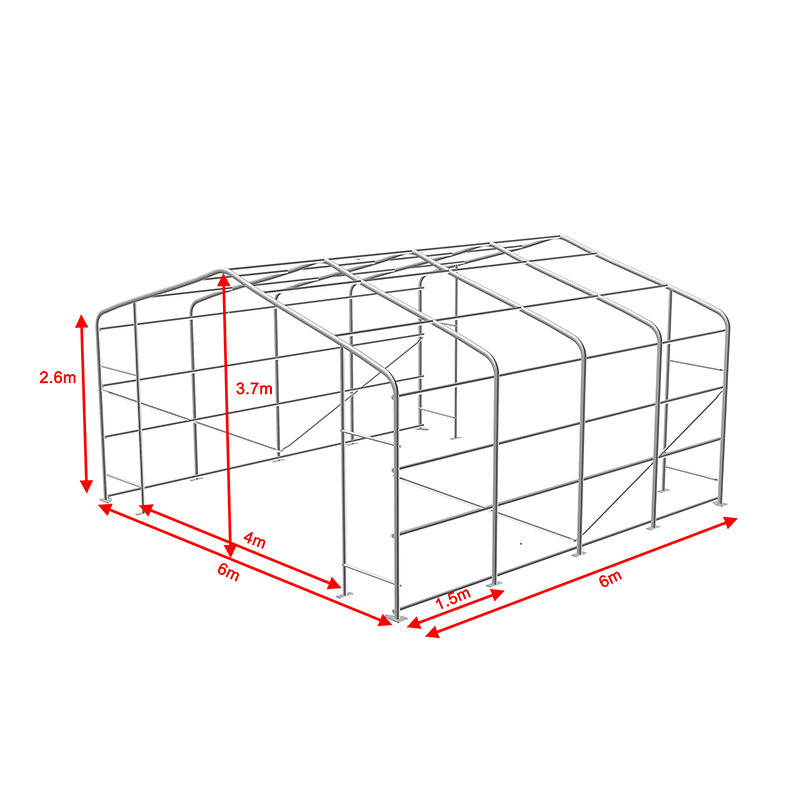 6×6m 軒高2.6m 亜鉛メッキ鋼フレーム 倉庫テント