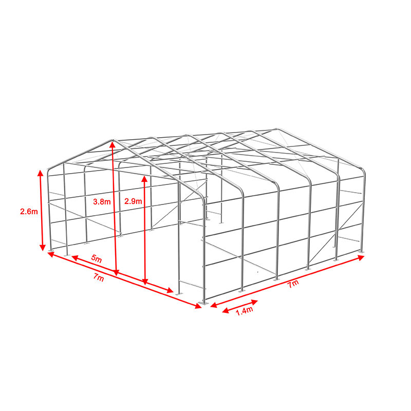 7×7m 軒高2.6m 産業・商業用 日除け型ポータブル倉庫テント