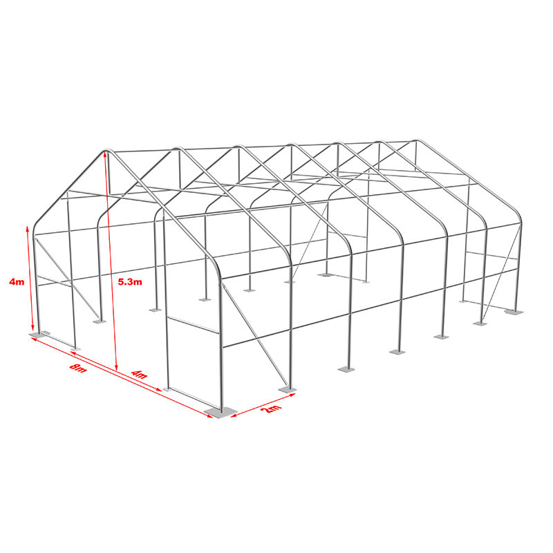 8×12m（軒高3m） グリーンカラーPVC製 工業用大型倉庫テント