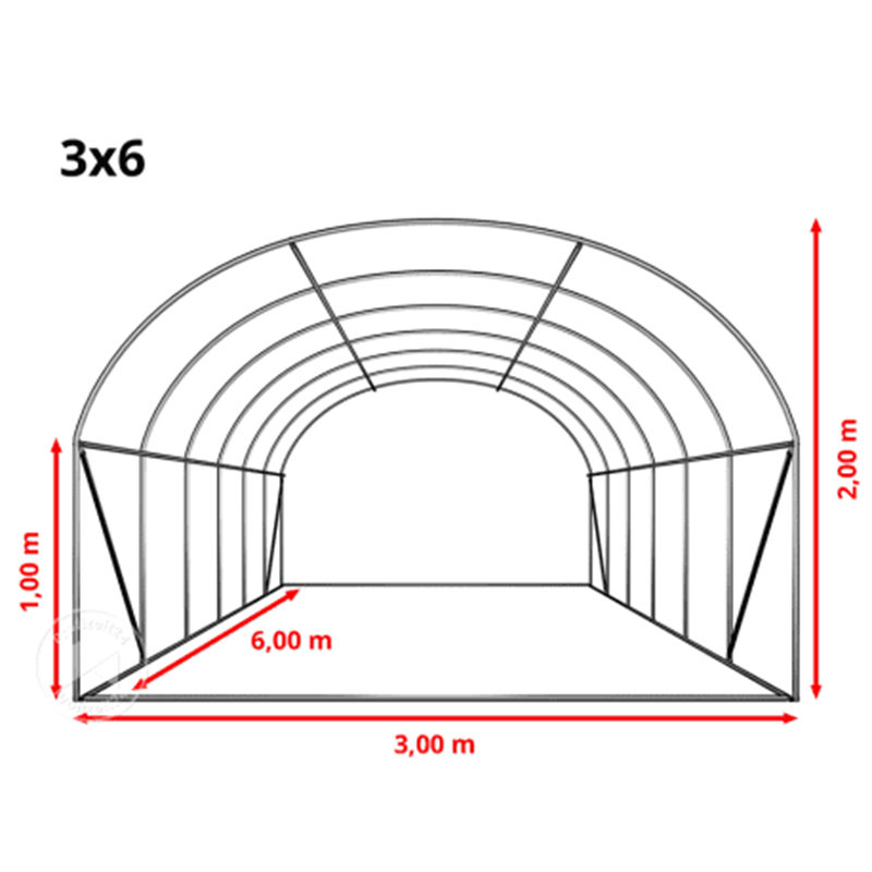 3×6×2m ラウンドトップ型 防風ポリトンネル温室